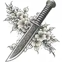 A samurai sword with intricate cherry blossom engravings tattoo design idea