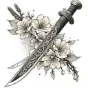 A samurai sword with intricate cherry blossom engravings tattoo design idea