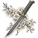 A samurai sword with intricate cherry blossom engravings tattoo design idea