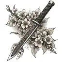 A samurai sword with intricate cherry blossom engravings tattoo design idea