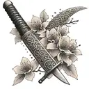 A samurai sword with intricate cherry blossom engravings tattoo design idea