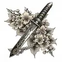 A samurai sword with intricate cherry blossom engravings tattoo design idea