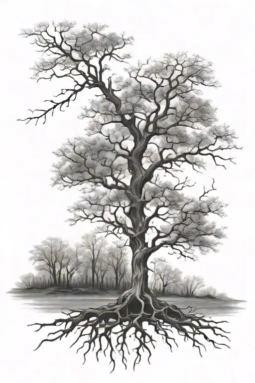 leafless tree bsts tattoo design idea