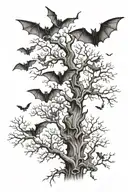 leafless tree bats flying tattoo design idea
