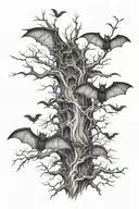 leafless tree bats flying tattoo design idea