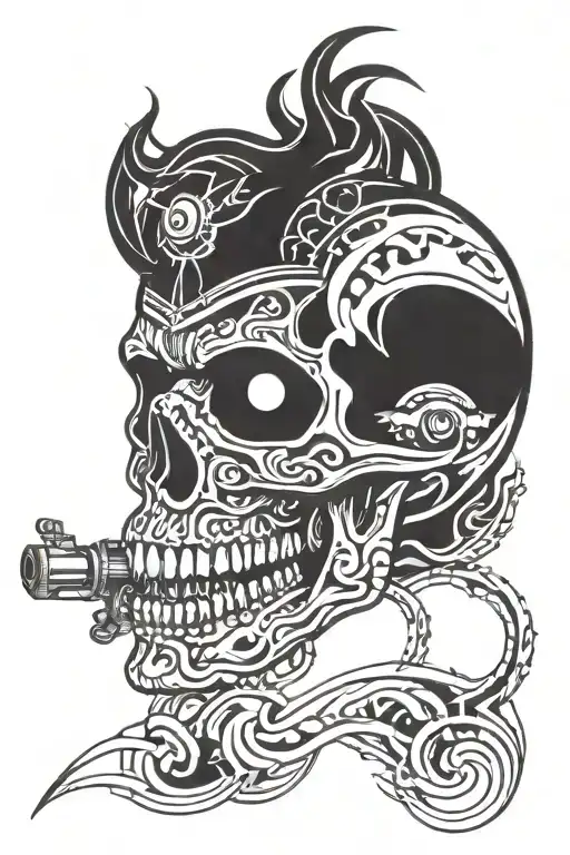 skull with spark plug in mouth tattoo design idea