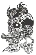 skull with spark plug in mouth tattoo design idea