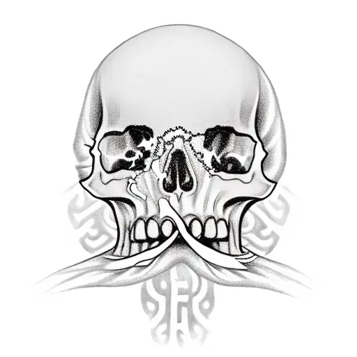 full neck tattoo with skulls, the number 23 in the middle of the neck and money falling with flames tattoo design idea