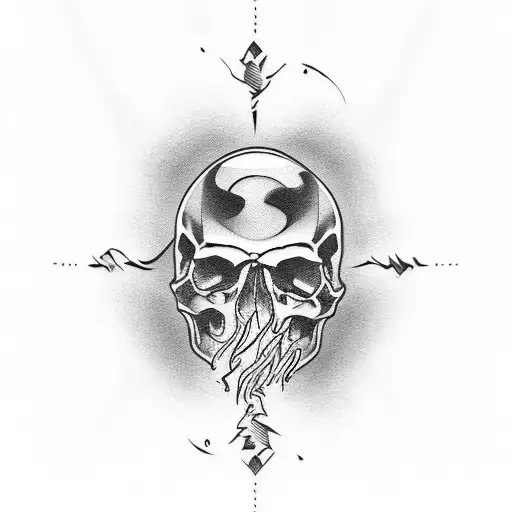full neck tattoo with skulls, the number 23 in the middle of the neck and money falling with flames tattoo design idea