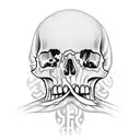 full neck tattoo with skulls, the number 23 in the middle of the neck and money falling with flames tattoo design idea