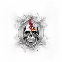 full neck tattoo with skulls, the number 23 in the middle of the neck and money falling with flames tattoo design idea