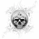 full neck tattoo with skulls, the number 23 in the middle of the neck and money falling with flames tattoo design idea