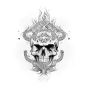 full neck tattoo with skulls, the number 23 in the middle of the neck and money falling with flames tattoo design idea