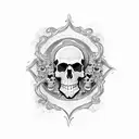 full neck tattoo with skulls, the number 23 in the middle of the neck and money falling with flames tattoo design idea