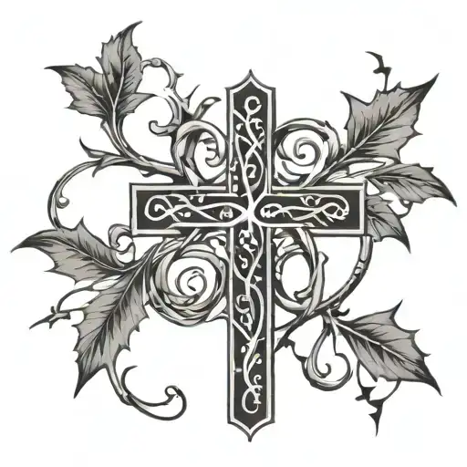 A stylized vine with thorns wrapping around a cross, incorporating the verse John 15:18 tattoo design idea