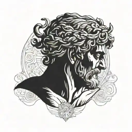 Greek god holding cut off head in one hand and the world in his other  tattoo design idea