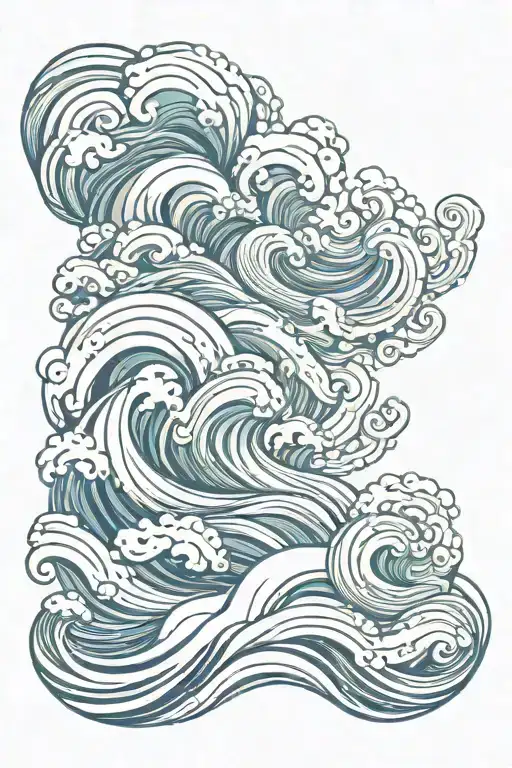 Sea full of circular shaped waves flowing tattoo design idea