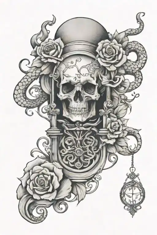 momento mori and snake and hourglass tattoo design idea