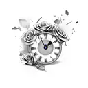 broken and smashed clock with roses growing tattoo design idea