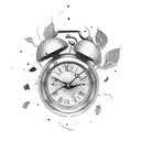 broken and smashed clock with roses growing tattoo design idea