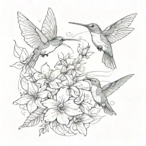 butterfly and humming bird with flowers tattoo design idea