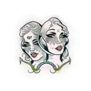 two womens faces with snakes tattoo design idea