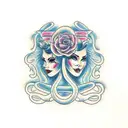 two womens faces with snakes tattoo design idea