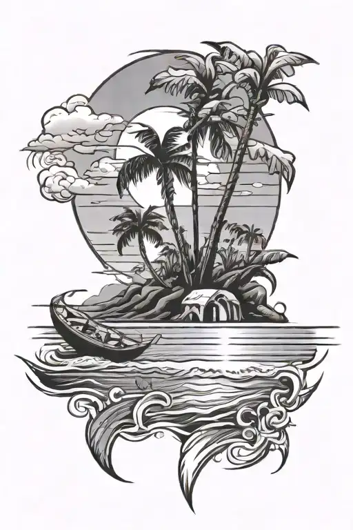 beach sunset tattoo design idea