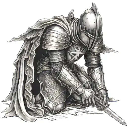 templar knight kneeling angel tattoo design idea