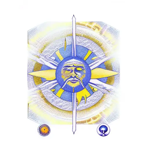 Emperor tarot card with celestial sun and moon with aries zodiac sign tattoo design idea