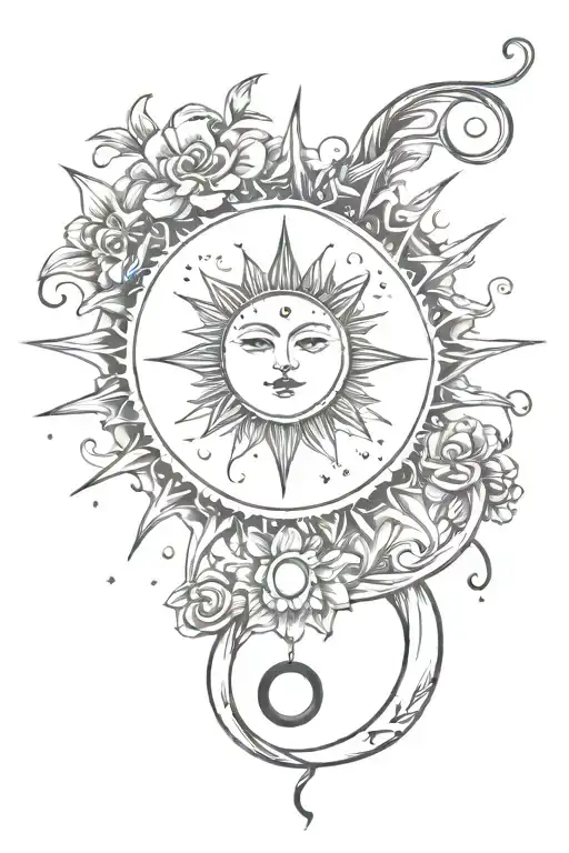 dainty spine tatto femal spiritual with sun and moon  tattoo design idea
