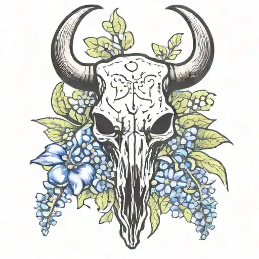long horn skull and bluebonnets field cow skull tattoo design idea