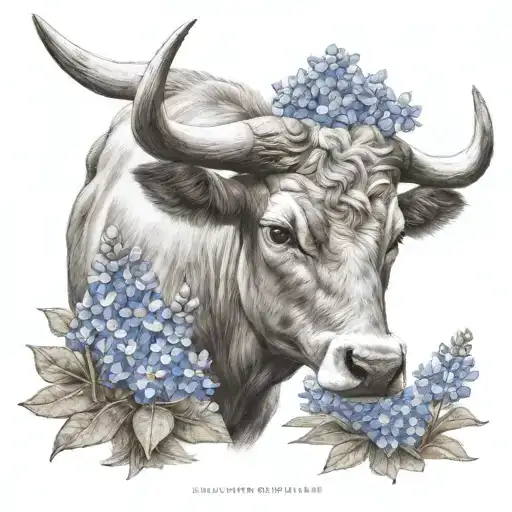 long horn and bluebonnets  tattoo design idea