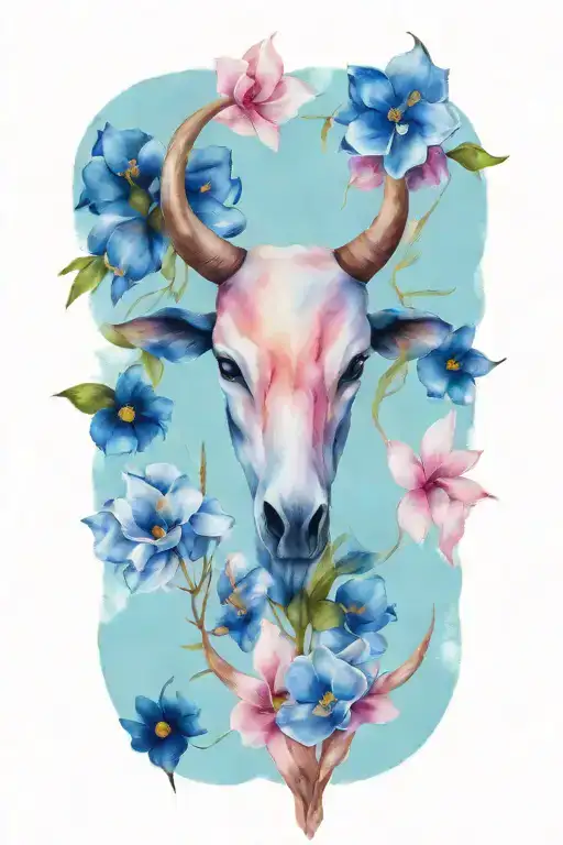 long horn and blue bonnets incorporated into the design tattoo design idea
