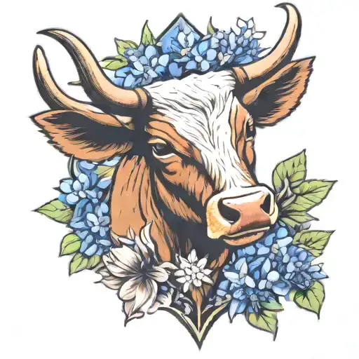 Texas longhorn and bluebonnets tattoo design idea
