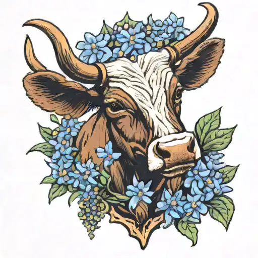 Texas longhorn and bluebonnets tattoo design idea