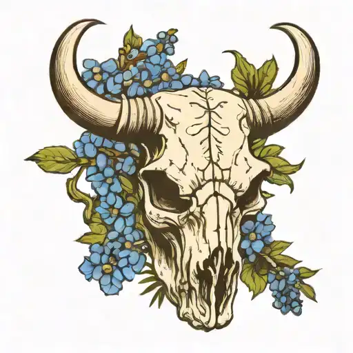 long horn skull and bluebonnets field cow skull tattoo design idea