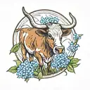 Texas longhorn and bluebonnets field cow tattoo design idea