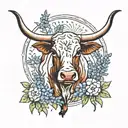 Texas longhorn and bluebonnets field cow tattoo design idea