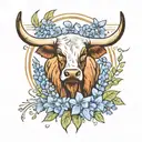 Texas longhorn and bluebonnets field cow tattoo design idea