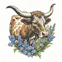 Texas longhorn and bluebonnets field cow tattoo design idea