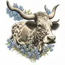Texas longhorn and bluebonnets field cow tattoo design idea