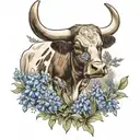 Texas longhorn and bluebonnets field cow tattoo design idea