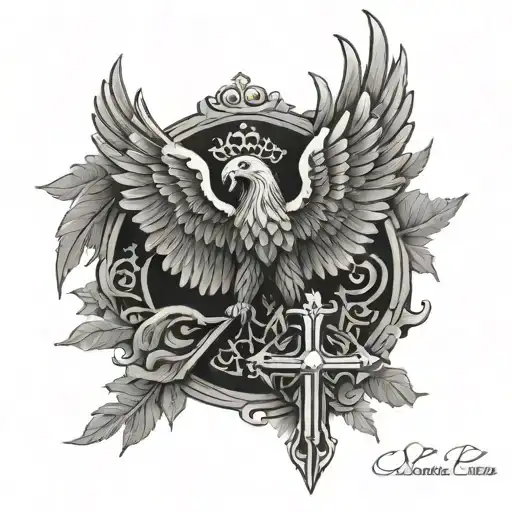 cross and albanian eagle tattoo design idea