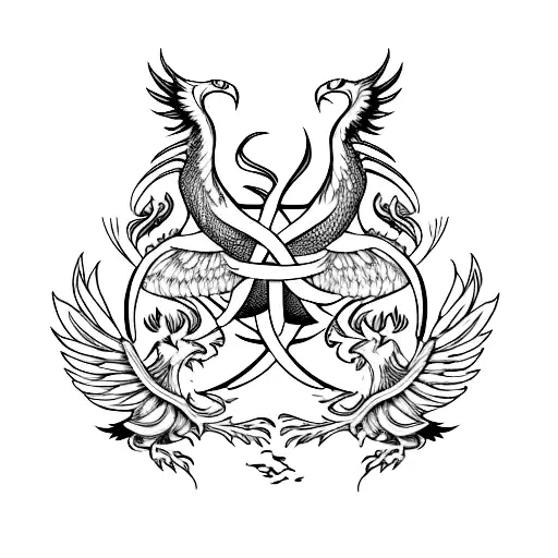 Two phoenixes representing the bond between family members tattoo design idea