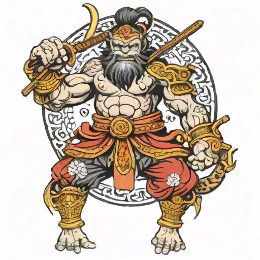 hanuman and samurai warrior tattoo design idea