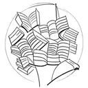 A minimalist design of a bookshelf filled with books, with a dancer gracefully balancing on top tattoo design idea