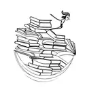 A minimalist design of a bookshelf filled with books, with a dancer gracefully balancing on top tattoo design idea