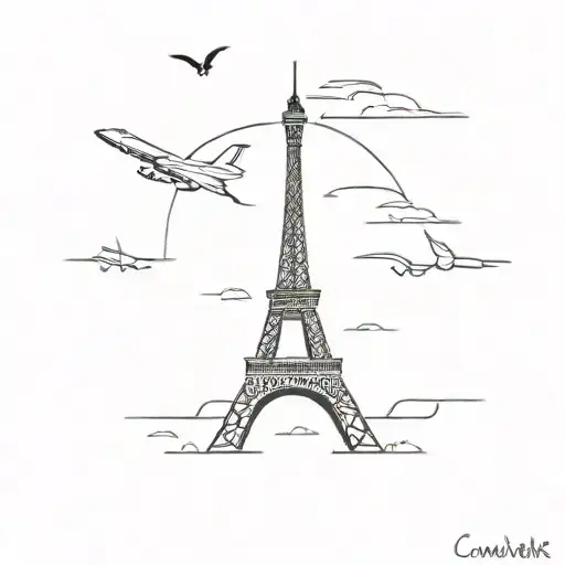 concorde flying round eiffel tower  tattoo design idea