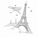 concorde flying round eiffel tower  tattoo design idea